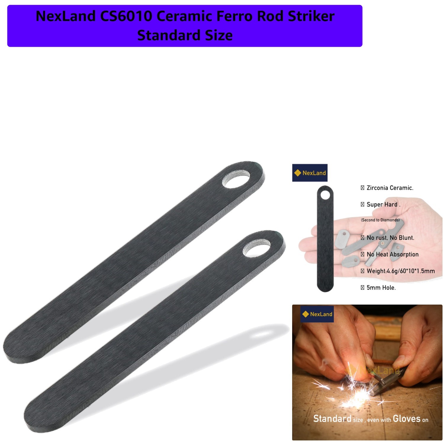 CS6010 Ceramic Ferro Rod Striker - Keychain Size, Rust-Resistant & Long-Lasting