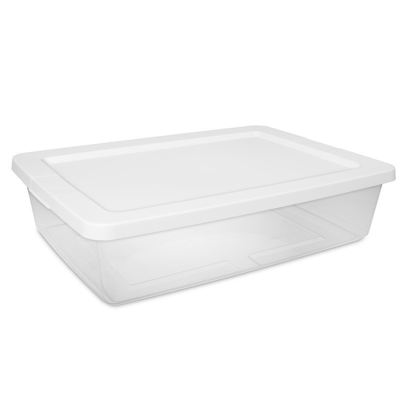 Stackable Clear Plastic Storage Boxes Set of 2 W/ Snap-on Lid Organization New
