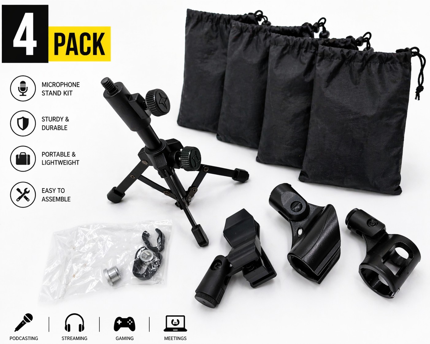 4 Pack Desktop Microphone Stand Clamp Mount Kit Adjustable Table Mic Holder New