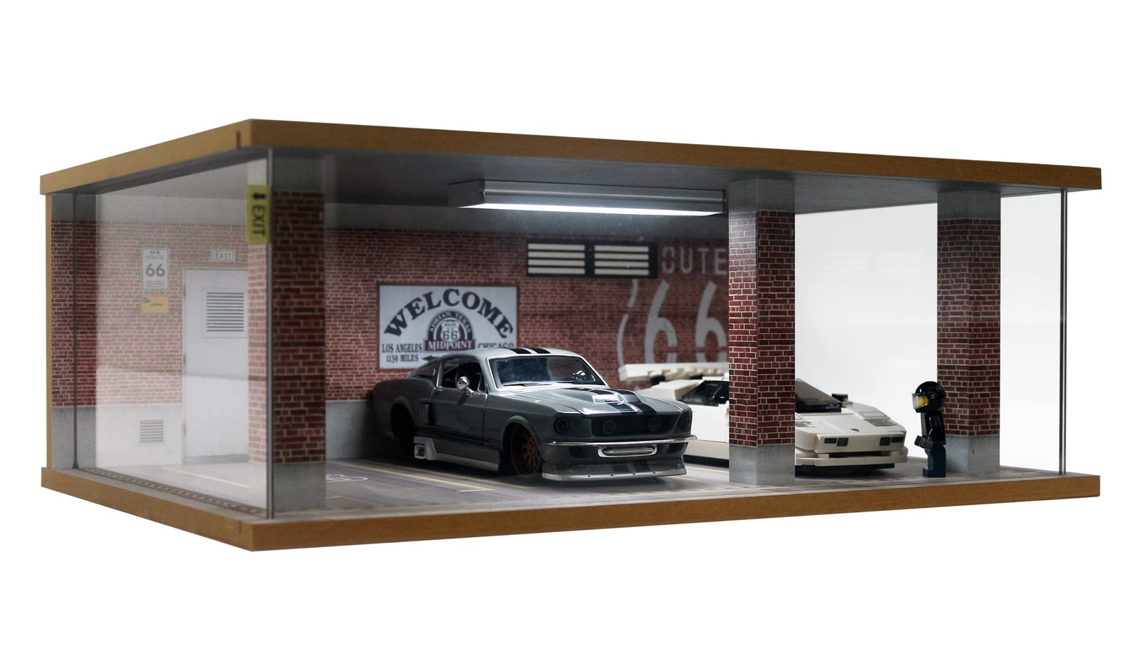 Lego Cars Speed Champions Display Case with 1:24-3 Parking Route 66, Red