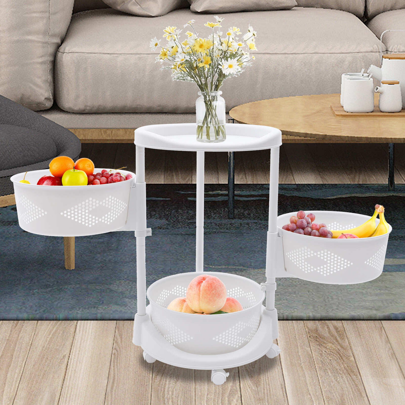 Kitchen Storage Cart Rotating Basket Vegetable Rack Multi-Layer Storage Shelves