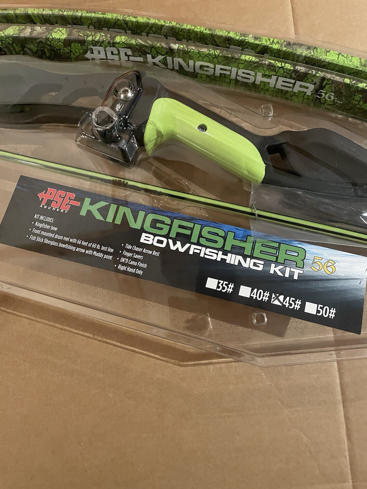 PSE BOWFISHING KIT KINGFISHER 56" 45# RH GREEN DK’D Camo Open Box *read*