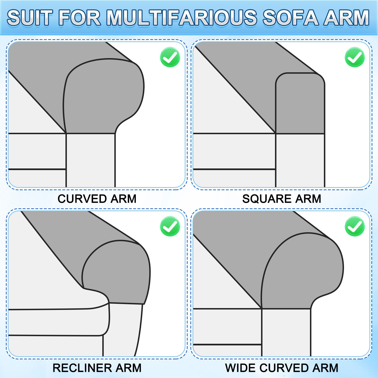 2Pcs Stretch Armrest Covers, Chenille Armchair Slipcovers, Green