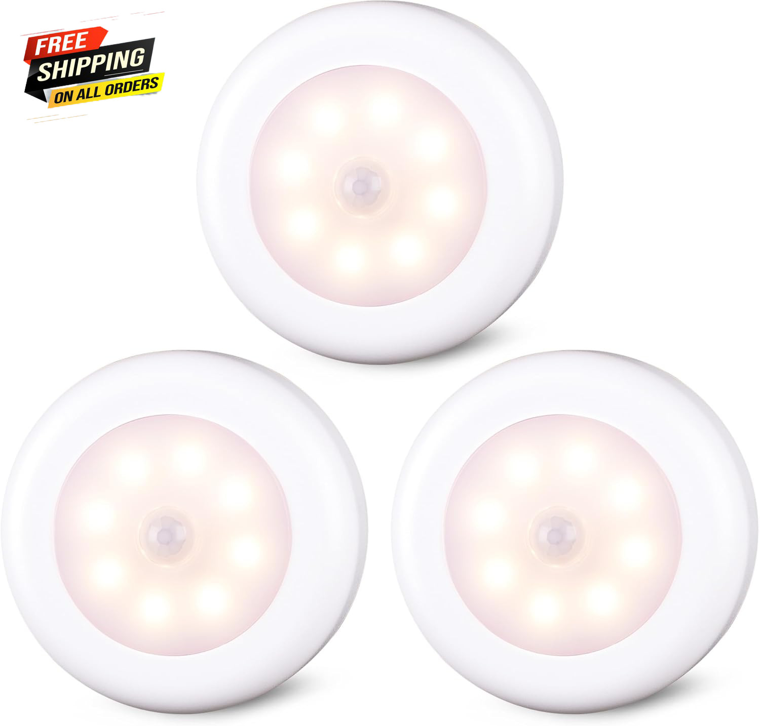 3 Pack 3.1” Motion Sensor Lights Indoor AA Battery Operated, Stick on LED Puck