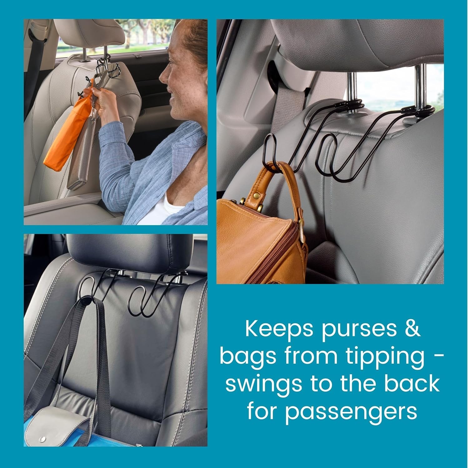 Unbreakable Solid Metal Car Bag Hooks - Secure Storage for Heavy Bags, 2-Pack