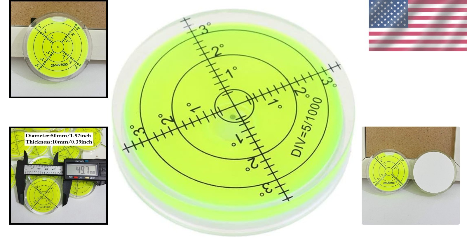 Circular 50x10mm Bubble Level with Double-Sided Adhesive for Precision Leveling
