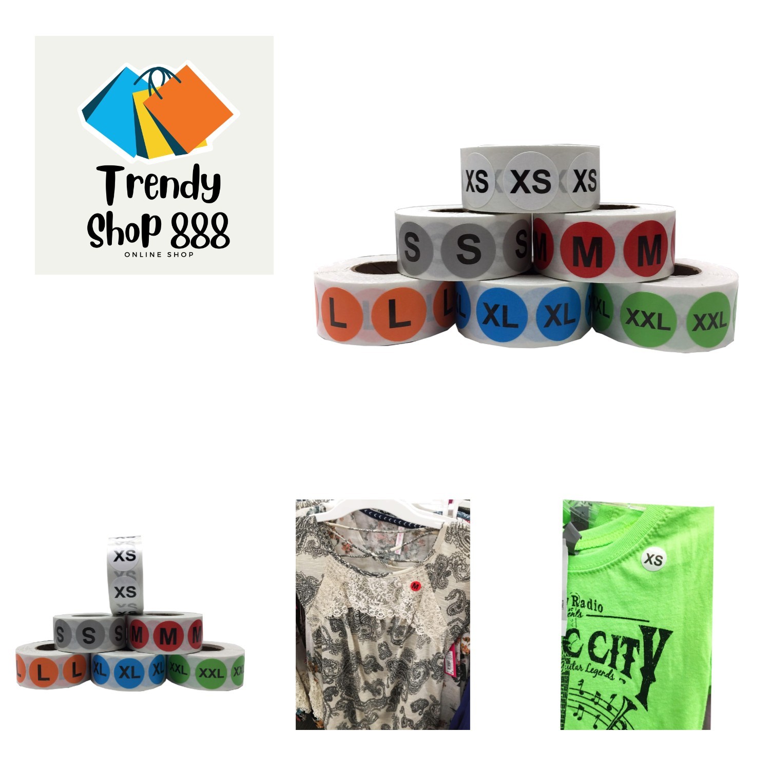 Color Coded Circle Clothing Size Stickers Pack, 19 mm 3/4 Inch Round, Include...