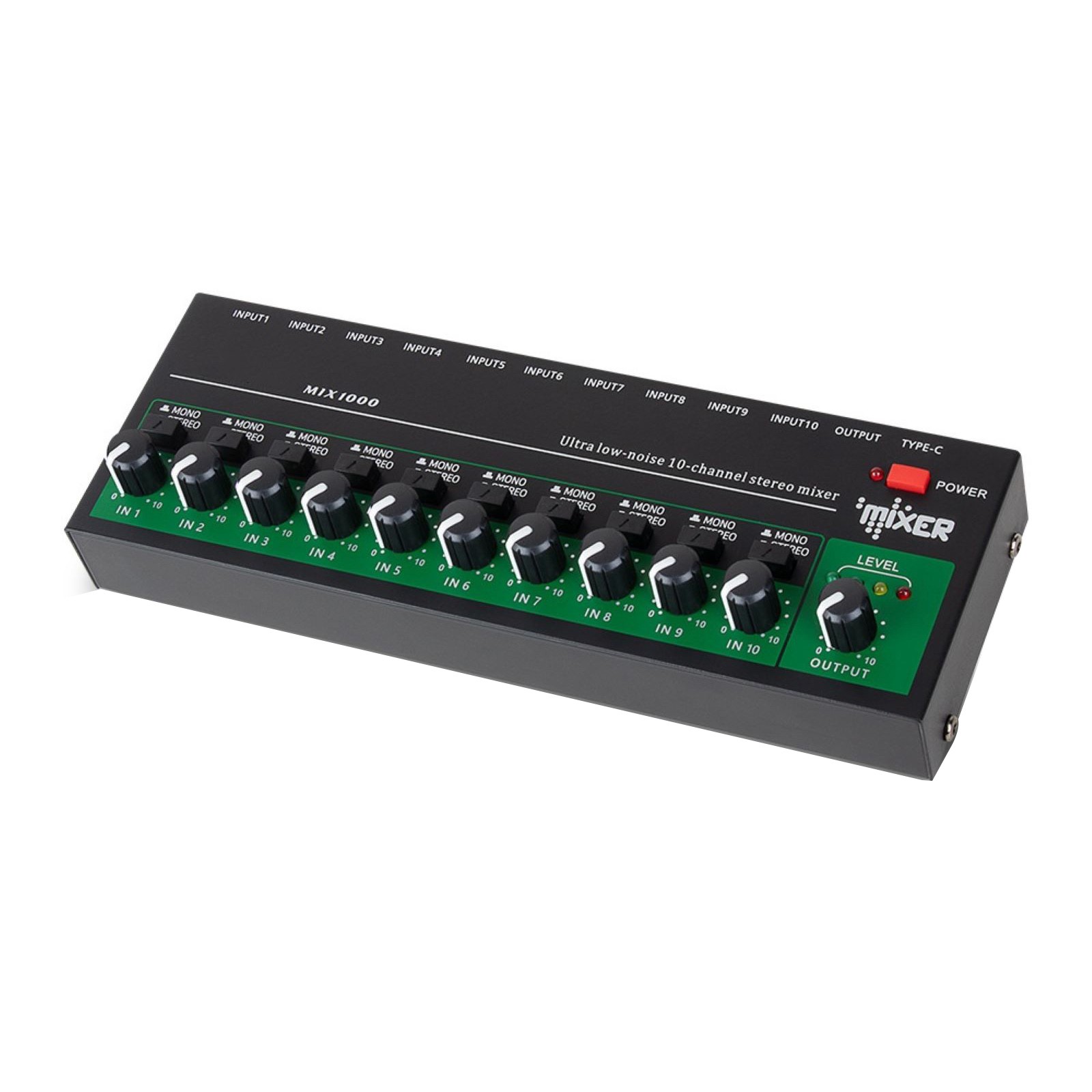 10 Channel Stereo Mono Line Audio Mixer 6.35mm Input Output TRS/TS Jacks