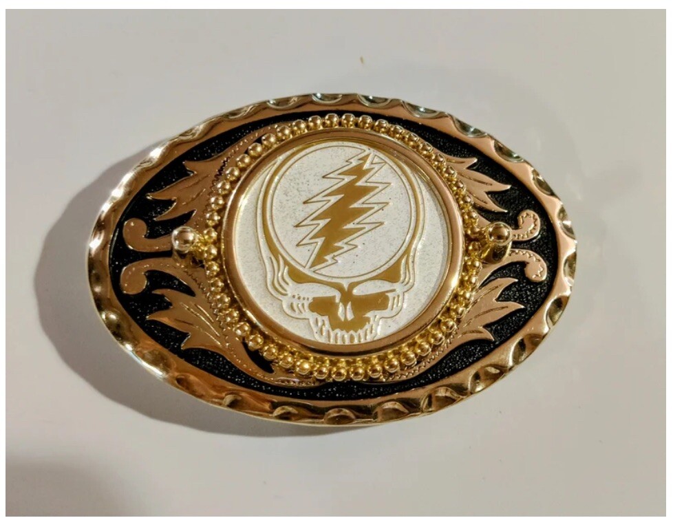 Grateful Dead "Go To Heaven" STEAL YOUR FACE Stealie Gold Tone Belt Buckle