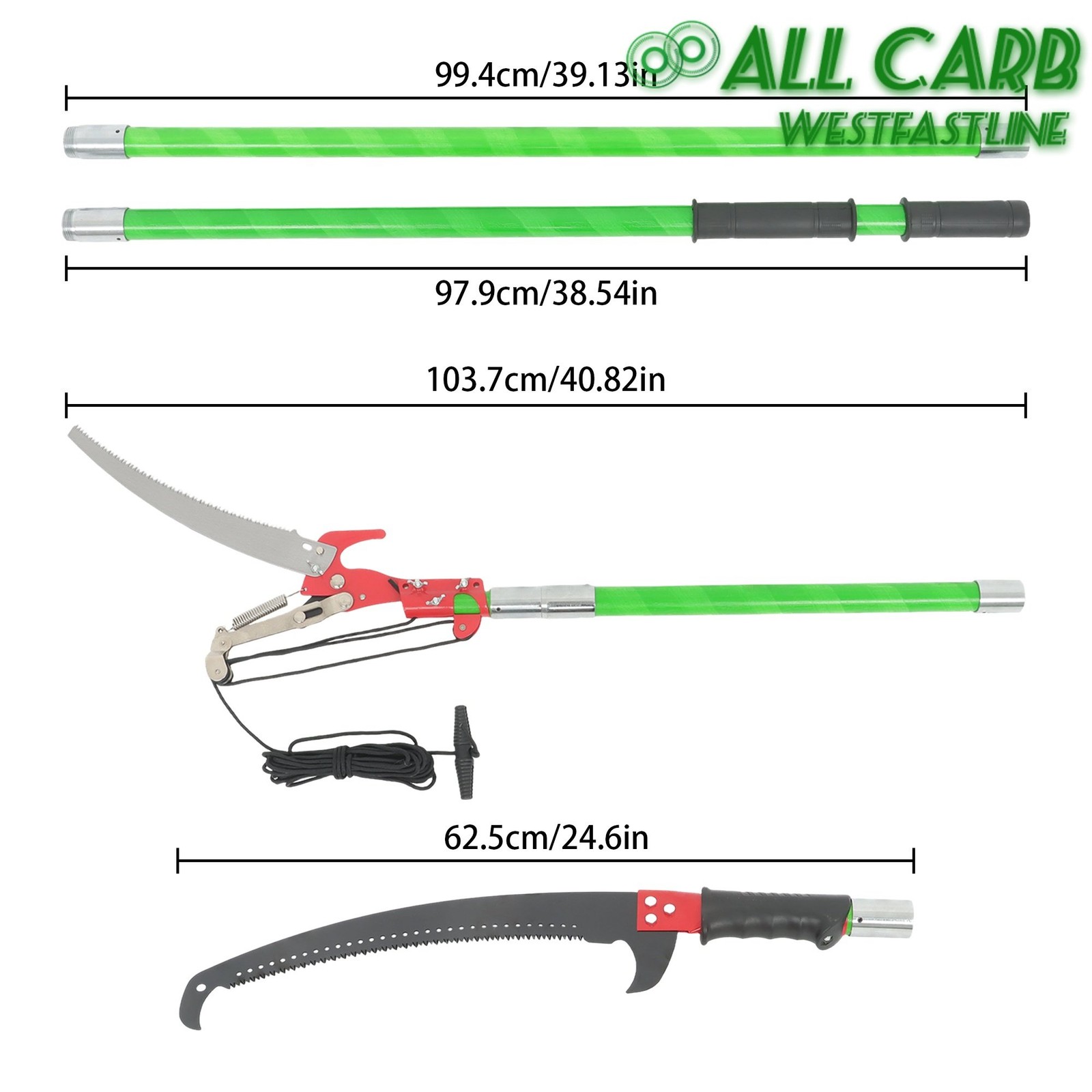 30FT Extendable Tree Trimmer & Pole Saw Combo 9-Section Telescoping Green Pole