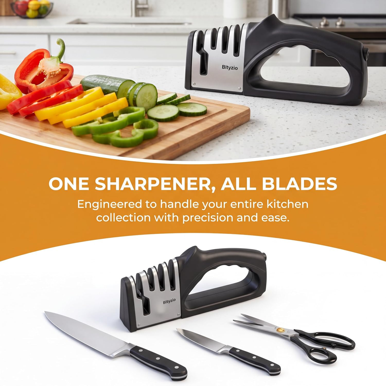 4-In-1 Manual Knife Sharpener for Kitchen Knives & Scissors, Professional Pull-T