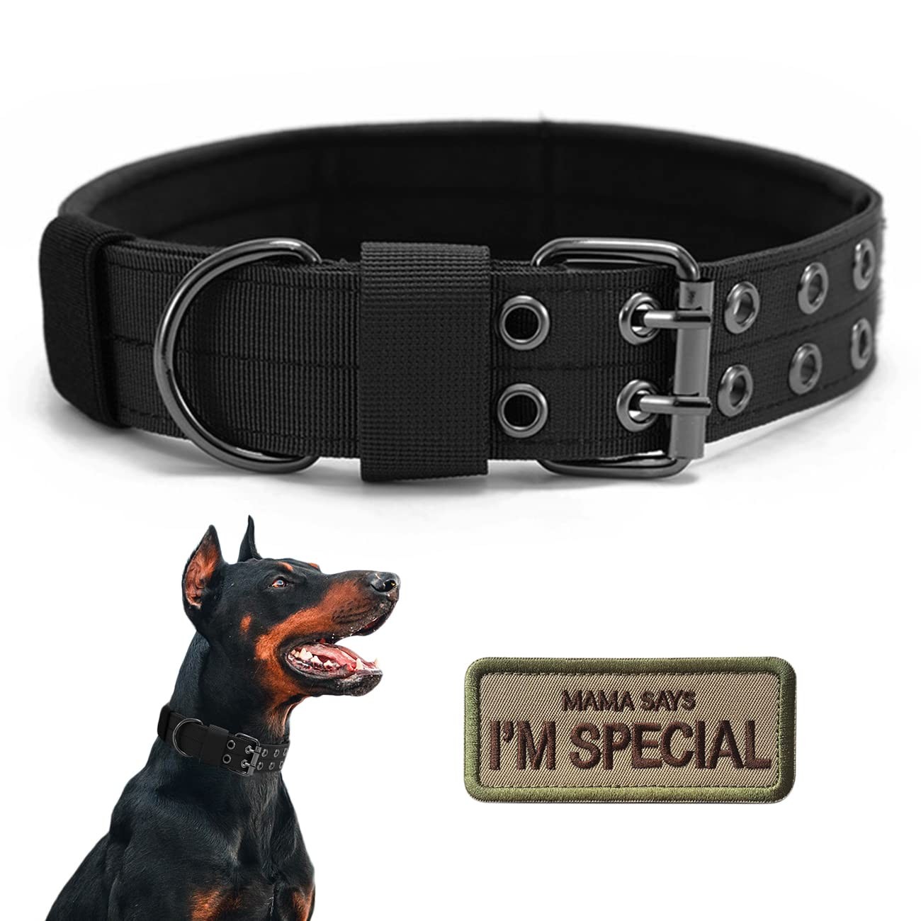 Adjustable Tactical Dog Collar - Heavy Duty Nylon Training Collar for Large Dogs