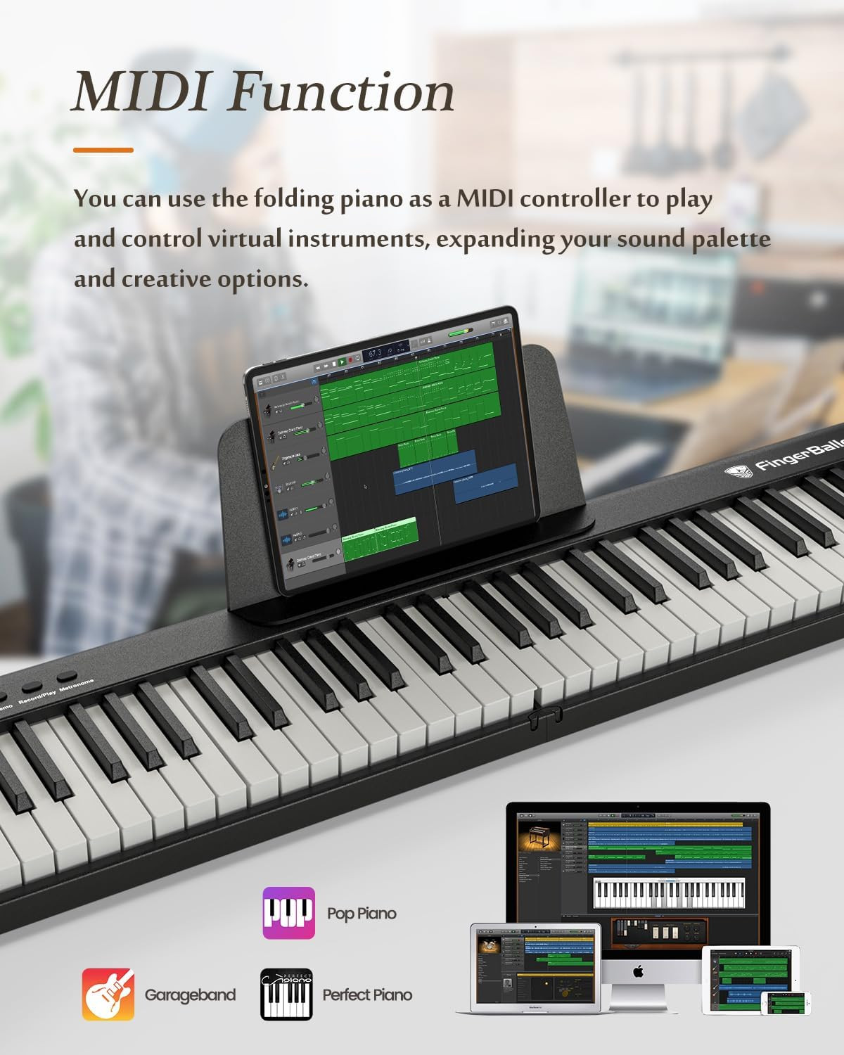 88 Key Folding Digital Piano Semi Weighted Portable w/ MIDI Bluetooth