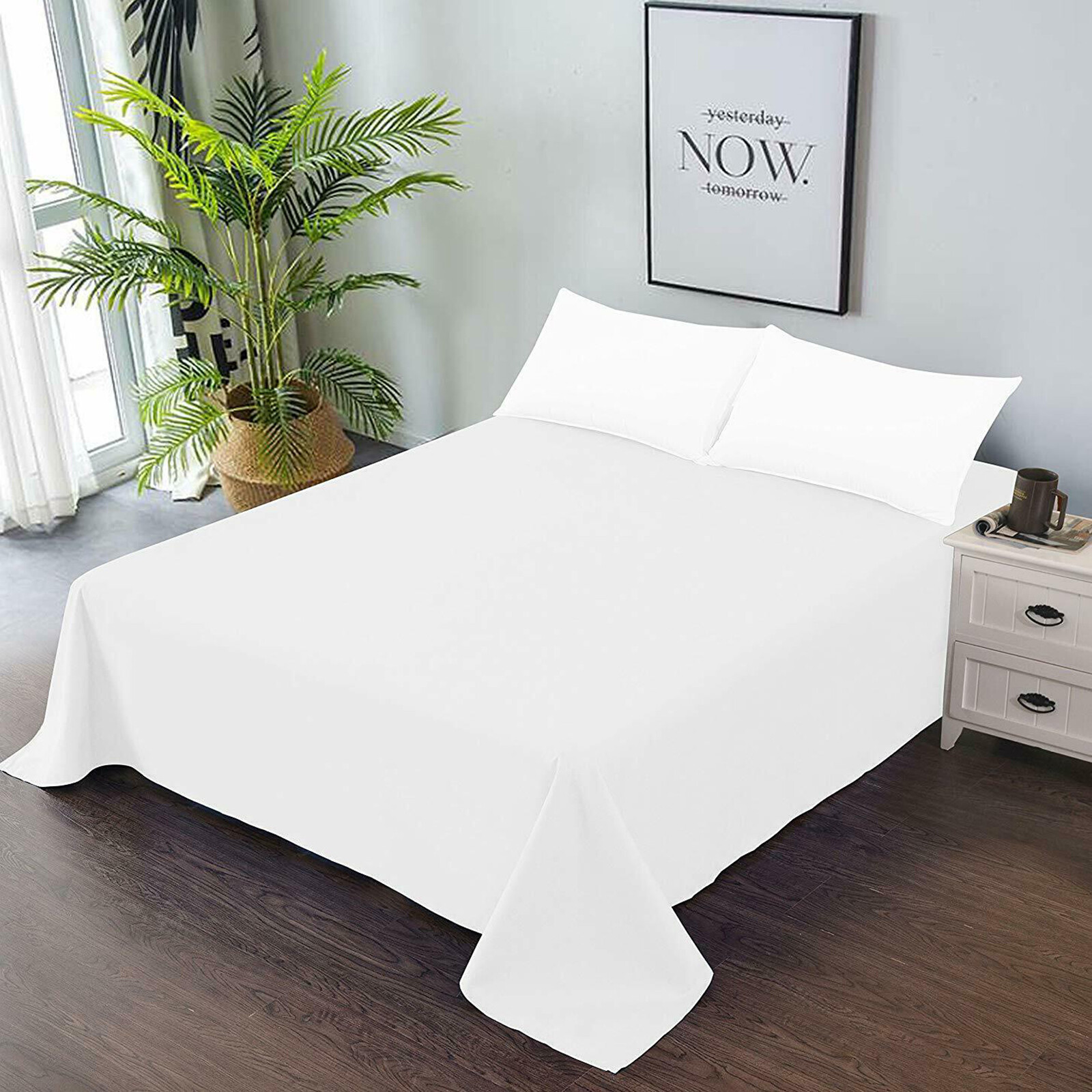 1000 THREAD COUNT 100% COTTON FLAT SHEET+2 PILLOW CASE SOLID COLORS! SALE