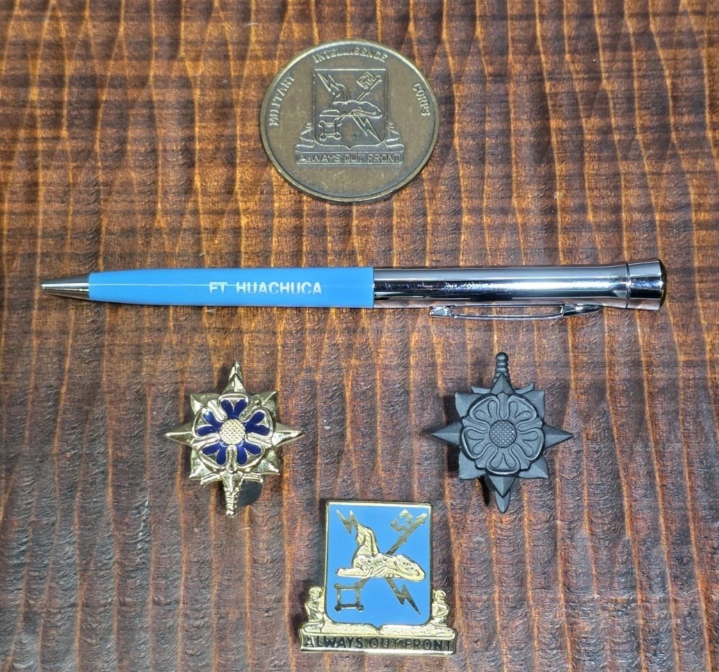 Military Intelligence Corps Lot  Fort Huachuca Pen, Coin, Regimental Crest & Pin