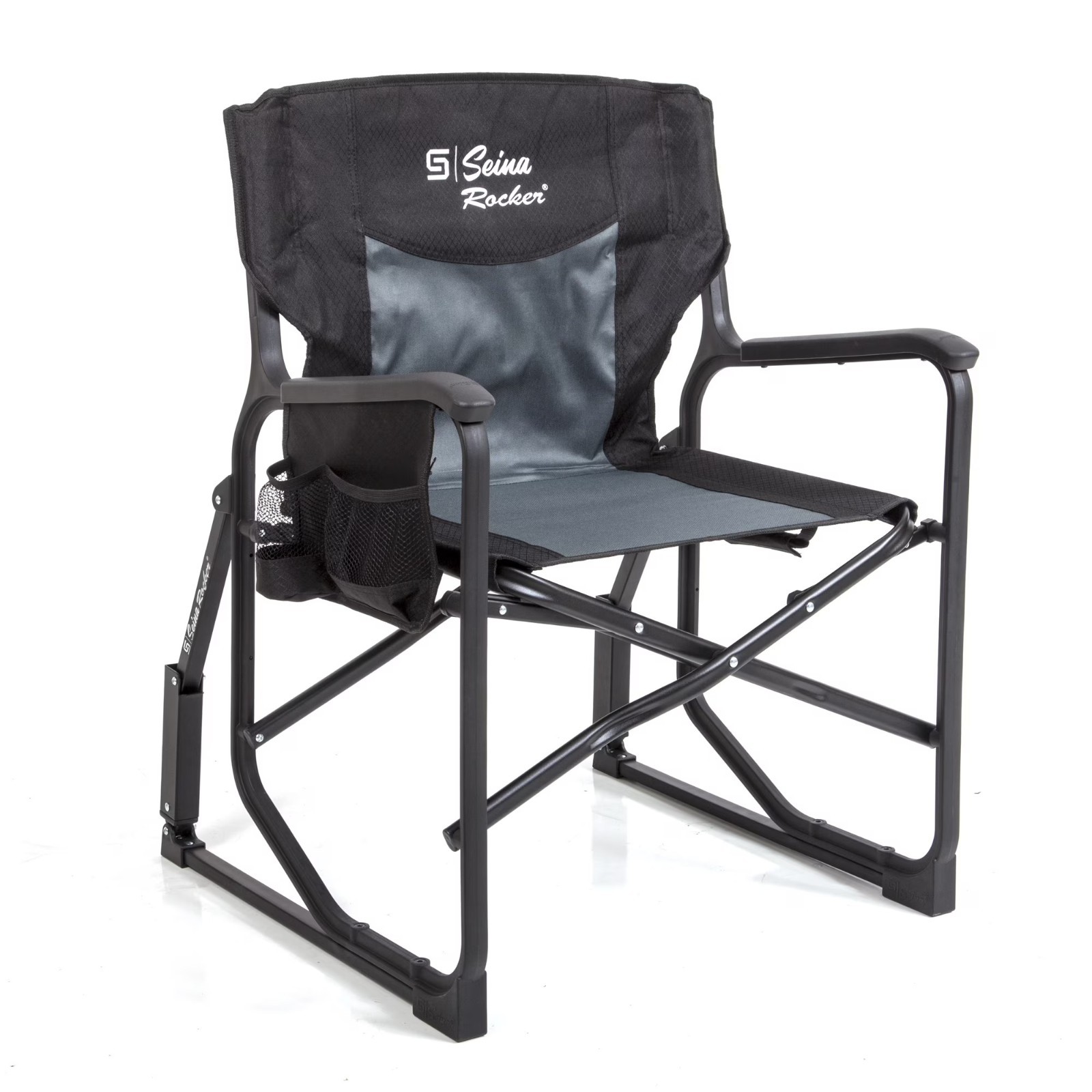 Seina Rocking Chair Outdoor Collapsible 300 lbs Capacity Cup Holder Patio black