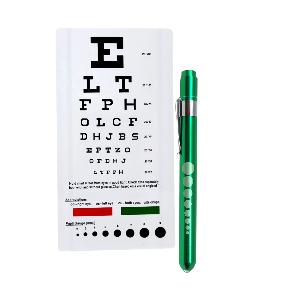 Professional Medical Diagnostic Penlights With Pupil Gauge Green w/Snellen Chart