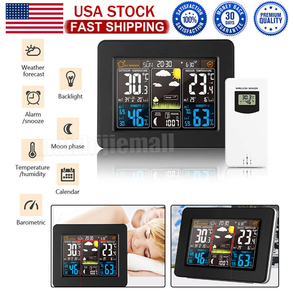 Wireless Digital LCD Indoor & Outdoor Weather Station Clock Calendar Thermometer