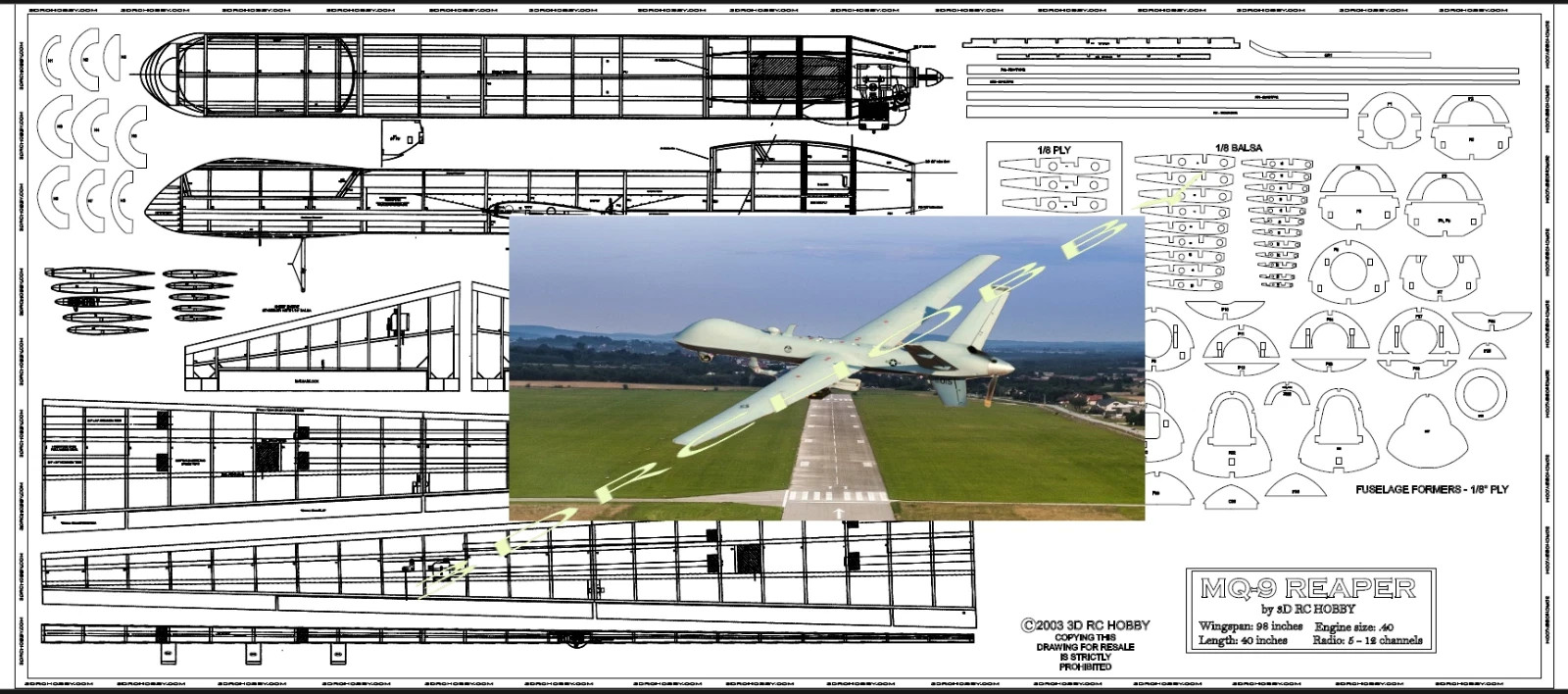 MQ-9 UAV REAPER DRONE 74" WS RC Model Airplane Kit Short Kit & Printed Plans