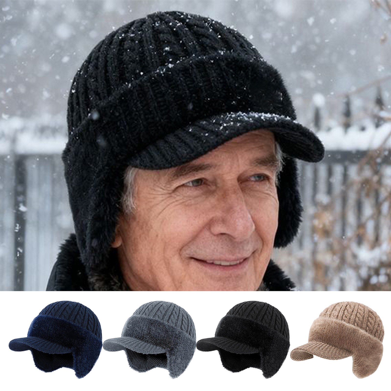 Winter Fleece Line Beanie with Earflap for Men Women, Outdoor Warm Knitted Hat