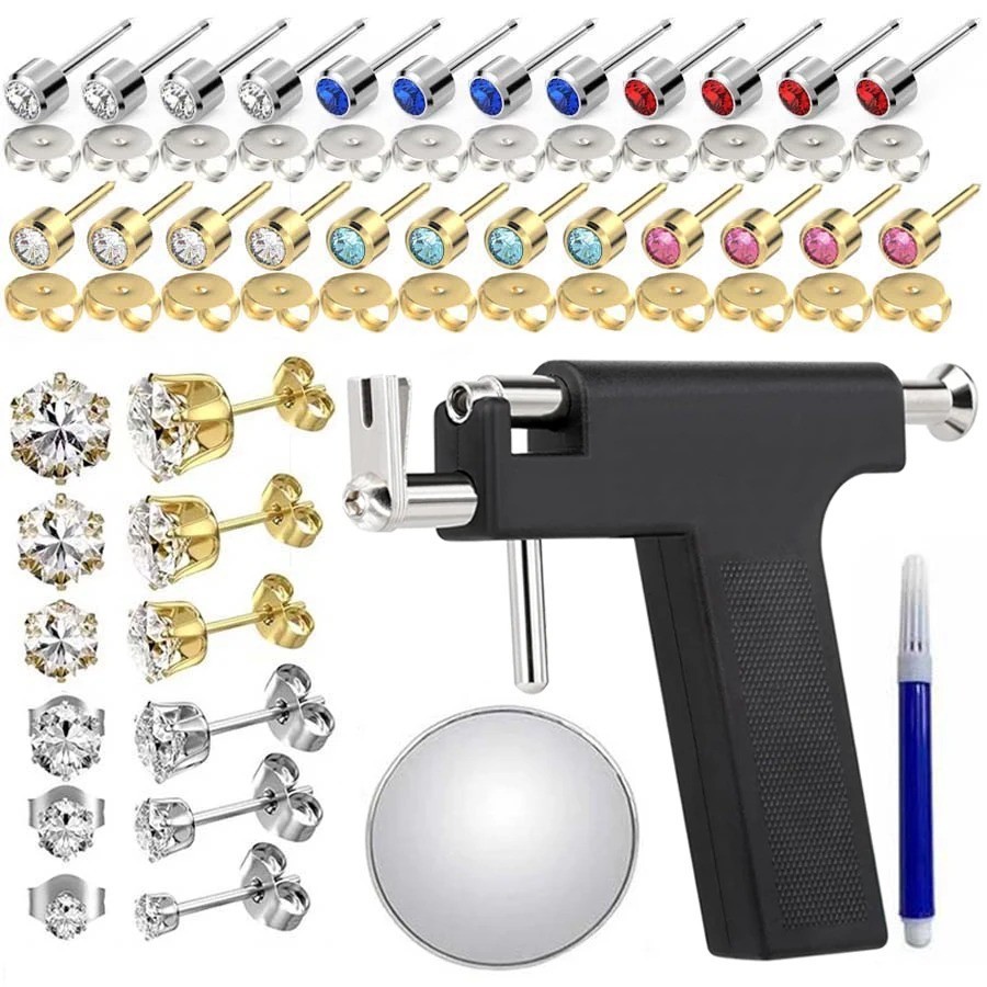 Ear Piercing Gun 36X Painless Self Piercing Rivet Gun Ear Navel w/Stud Earrings