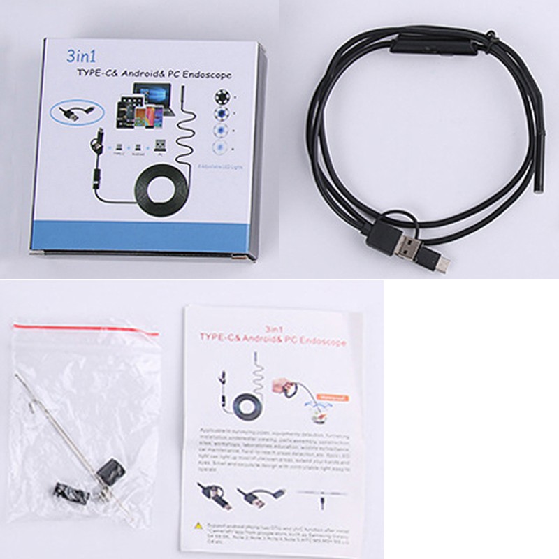 3in1 USB Type-C 5.5mm Endoscope Borescope Inspection HD Camera For Android PC