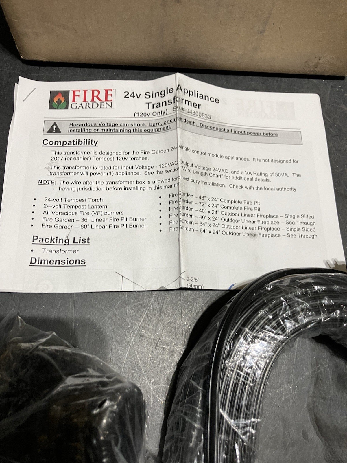 Fire Garden Single Ignition Transformer 94800833