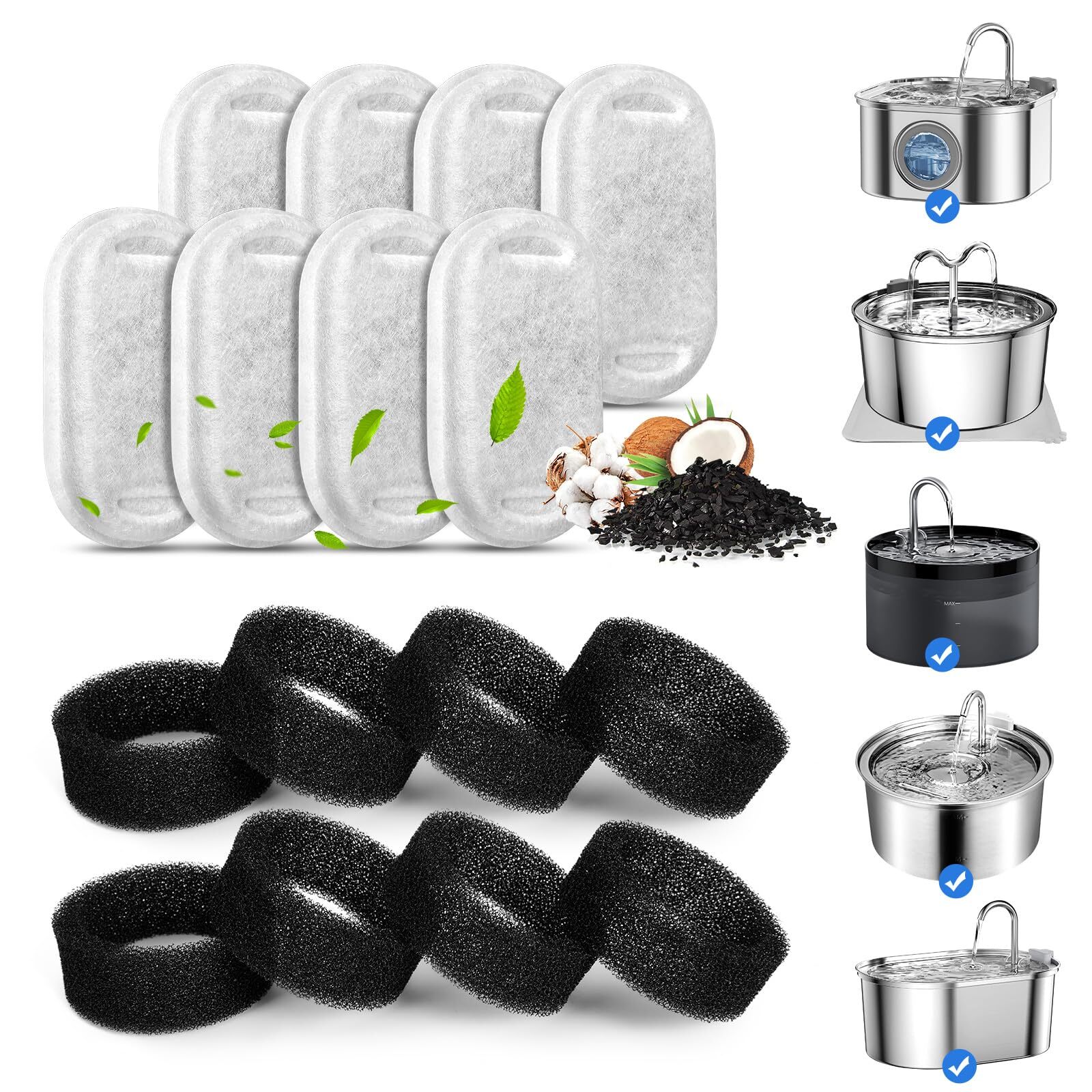 16 Packs Cat Water Fountain Filters for Stainless Steel 108oz/3.2L & 67oz/2L ...