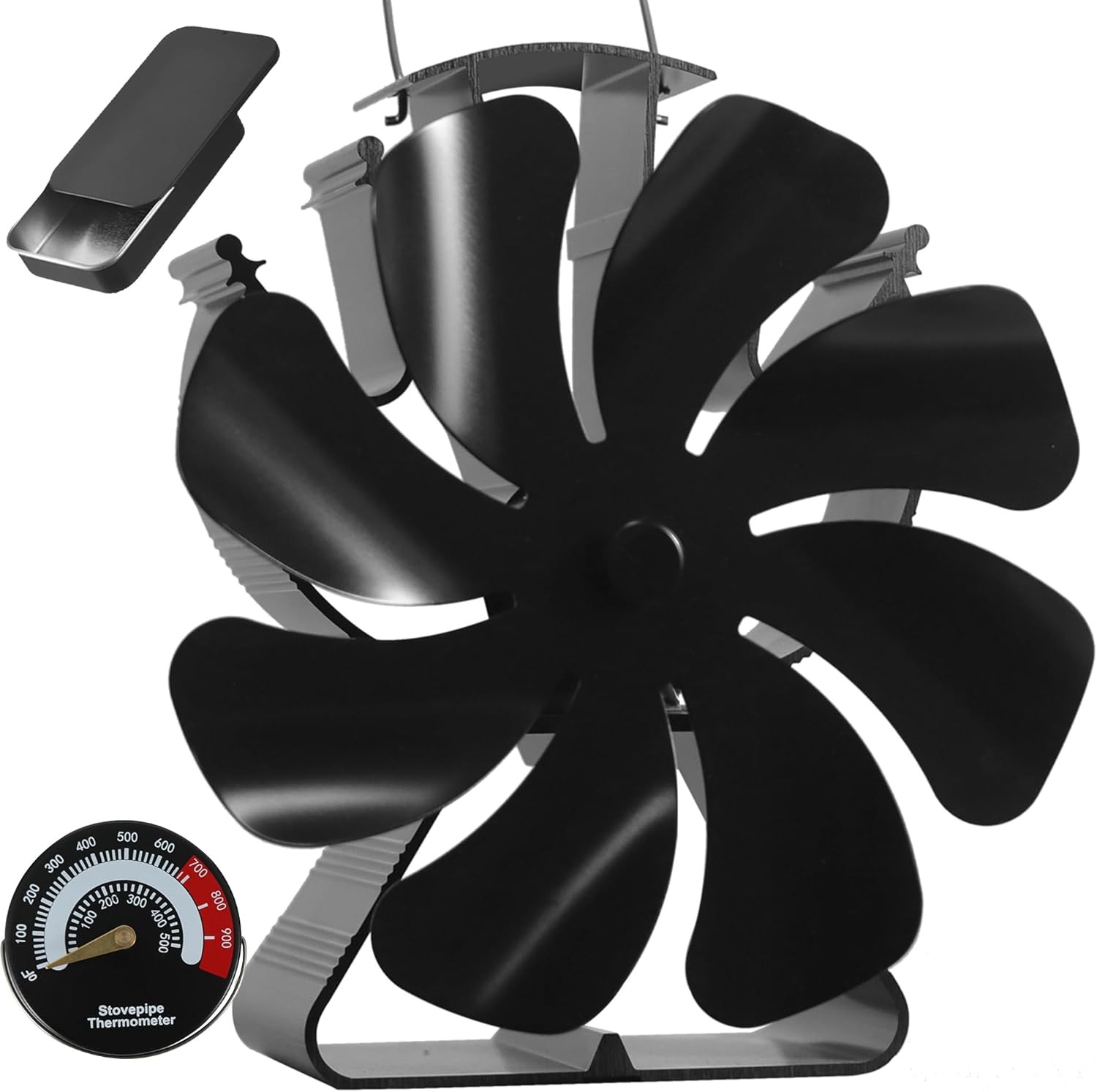 VODA Heat Powered Wood Stove Fan Non Electric Fireplace Fan with Thermometer