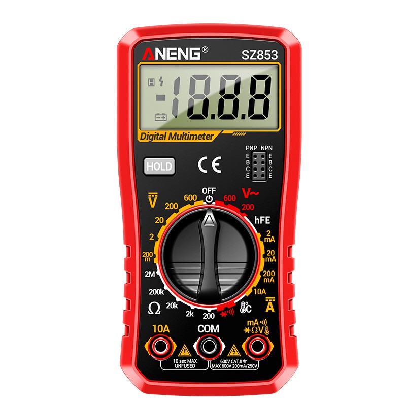 Digital Multimeter 1999 Counts AC DC Voltage Current hFE Temperature Tester