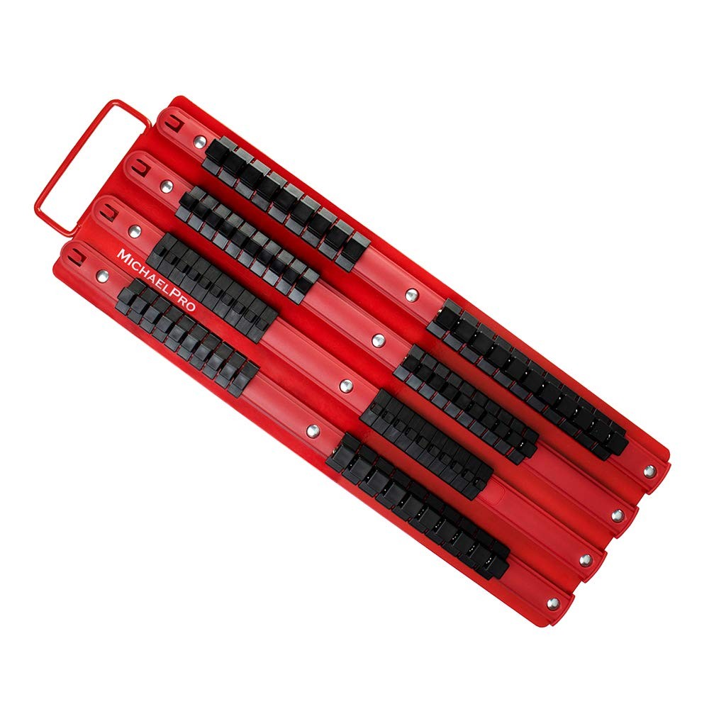 MichaelPro 80-Piece Portable Socket Organizer Tray, Rail for 17", Red