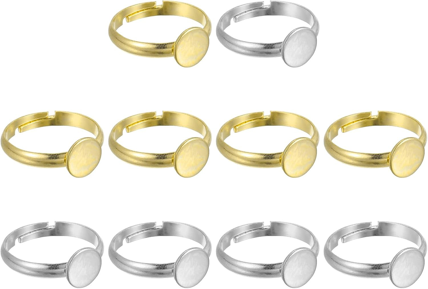 10Pcs Metal Ring Base Blank, 8Mm Adjustable Pad Cabochon Ring Blank Base Flat Be