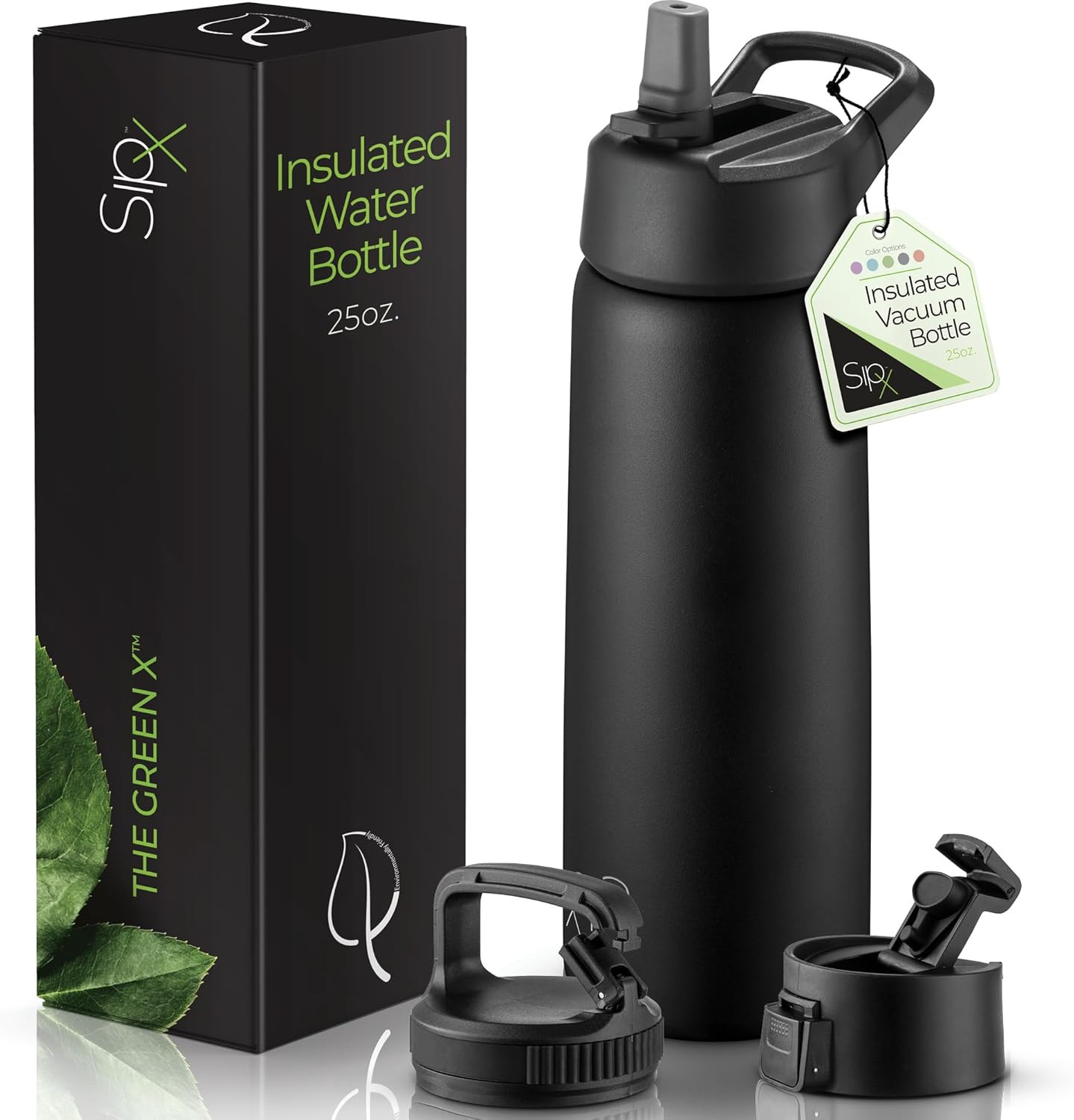 Sipx™ Triple-Insulated Stainless Steel Water Bottle 25Oz. with 3 Lids, Bpa-Free