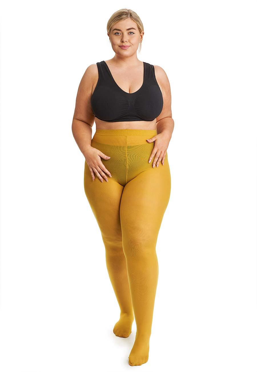 Plus Size Coloured Tights 50 Denier Wide Fit XXL Extra Large Mustard Yellow UK