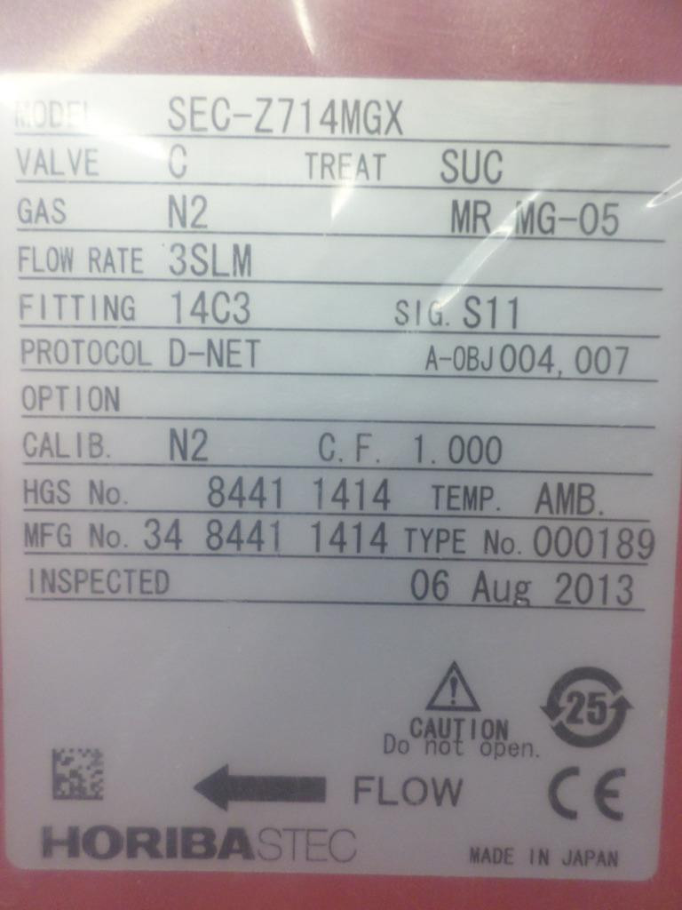 Horiba STEC SEC-Z714MGX (N2) 3 SLM Mass Flow Controller