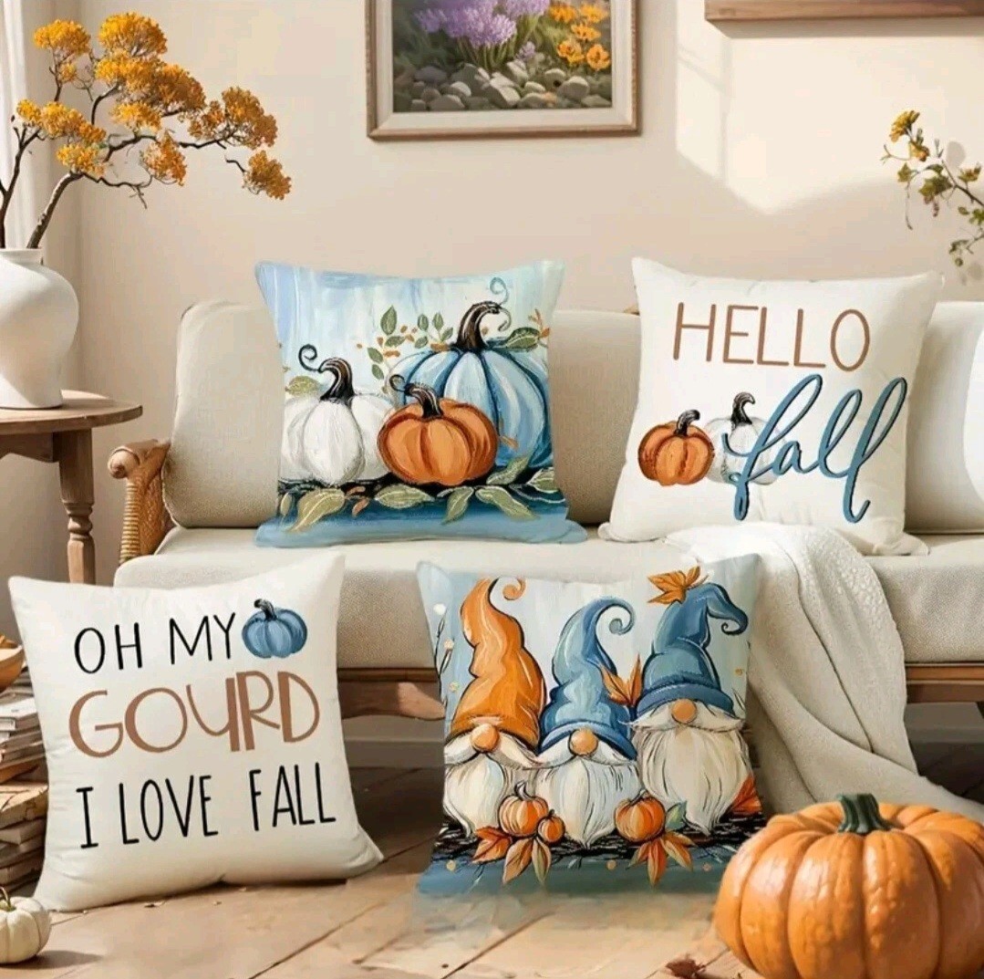 Fall Pillow Throw Covers Gnomes Decorative Autumn Pumpkin Thanksgiving 4 Pc