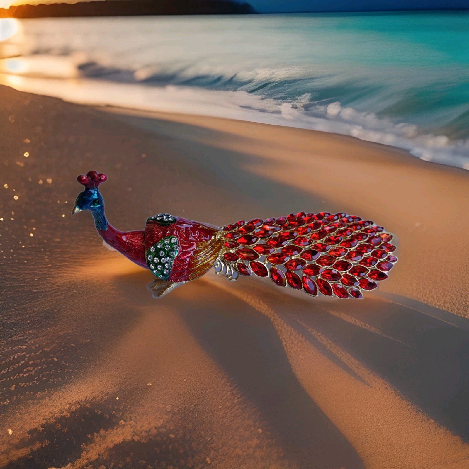 Red Peacock Trinket Box