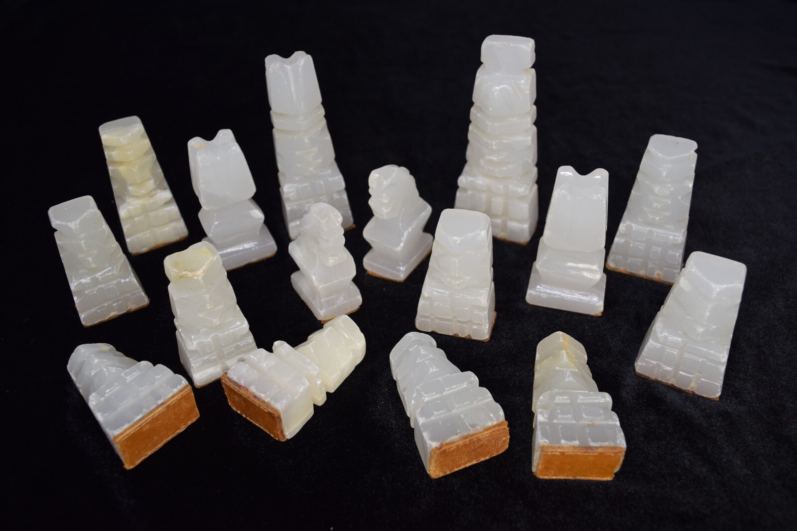 Replacement Vintage Hand Carved White Marble Stone Mexican Aztec Chess Pieces