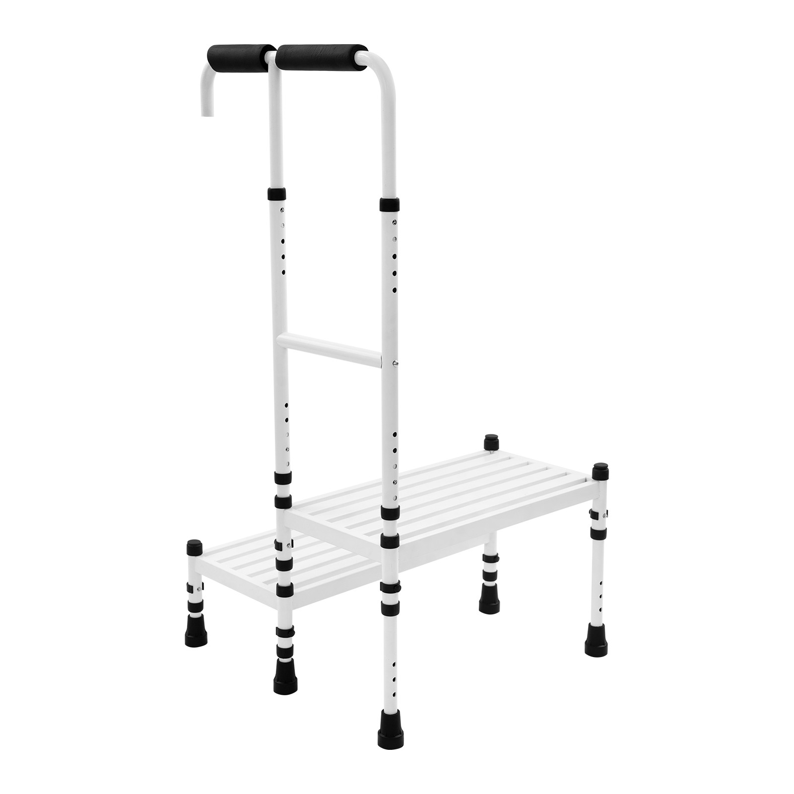 White Floor Standing Step Stool Adult Ramp with Handrail Metal Stepping Stool