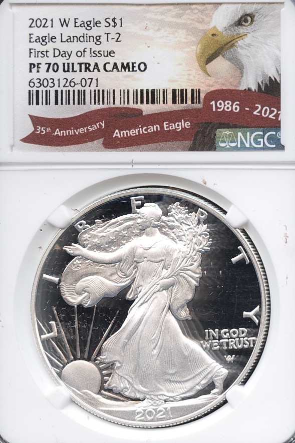 2021-W $1 Silver American Eagle Type 2 Proof 70 UC FDI NGC # 6303126-071 + Bonus
