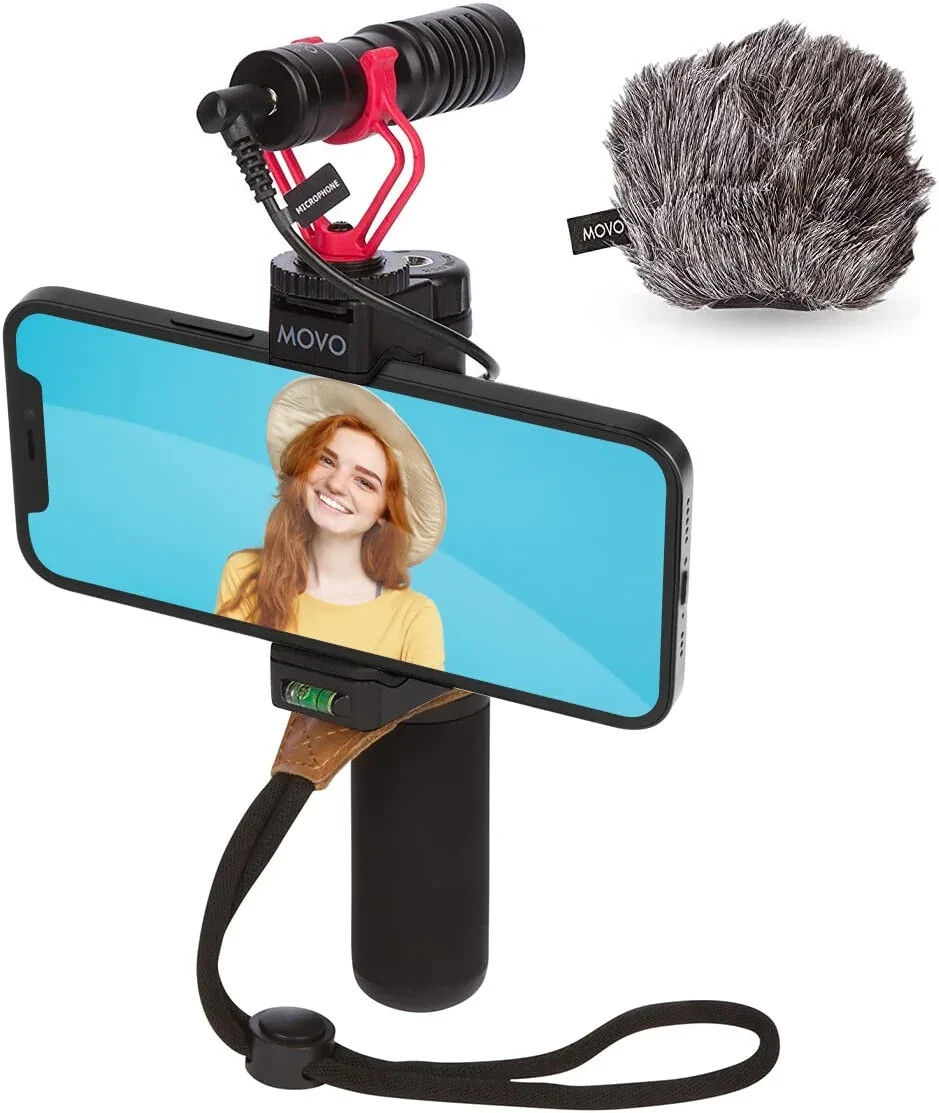 Movo Smartphone Video Rig w/ Microphone, Grip, & Strap for iPhone 8, X, & More