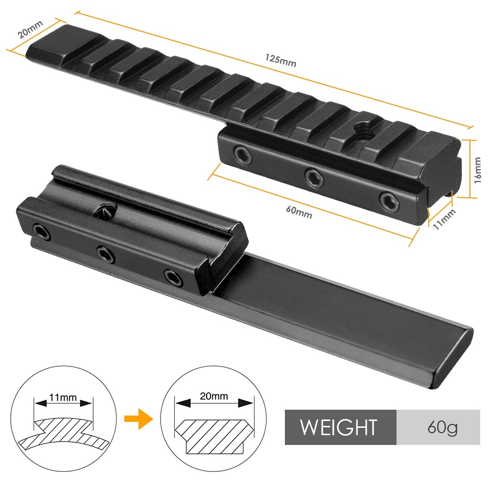 Dovetail Extension Adapter Riser Rail Mount Base 11mm Conversion to 20mm Rail
