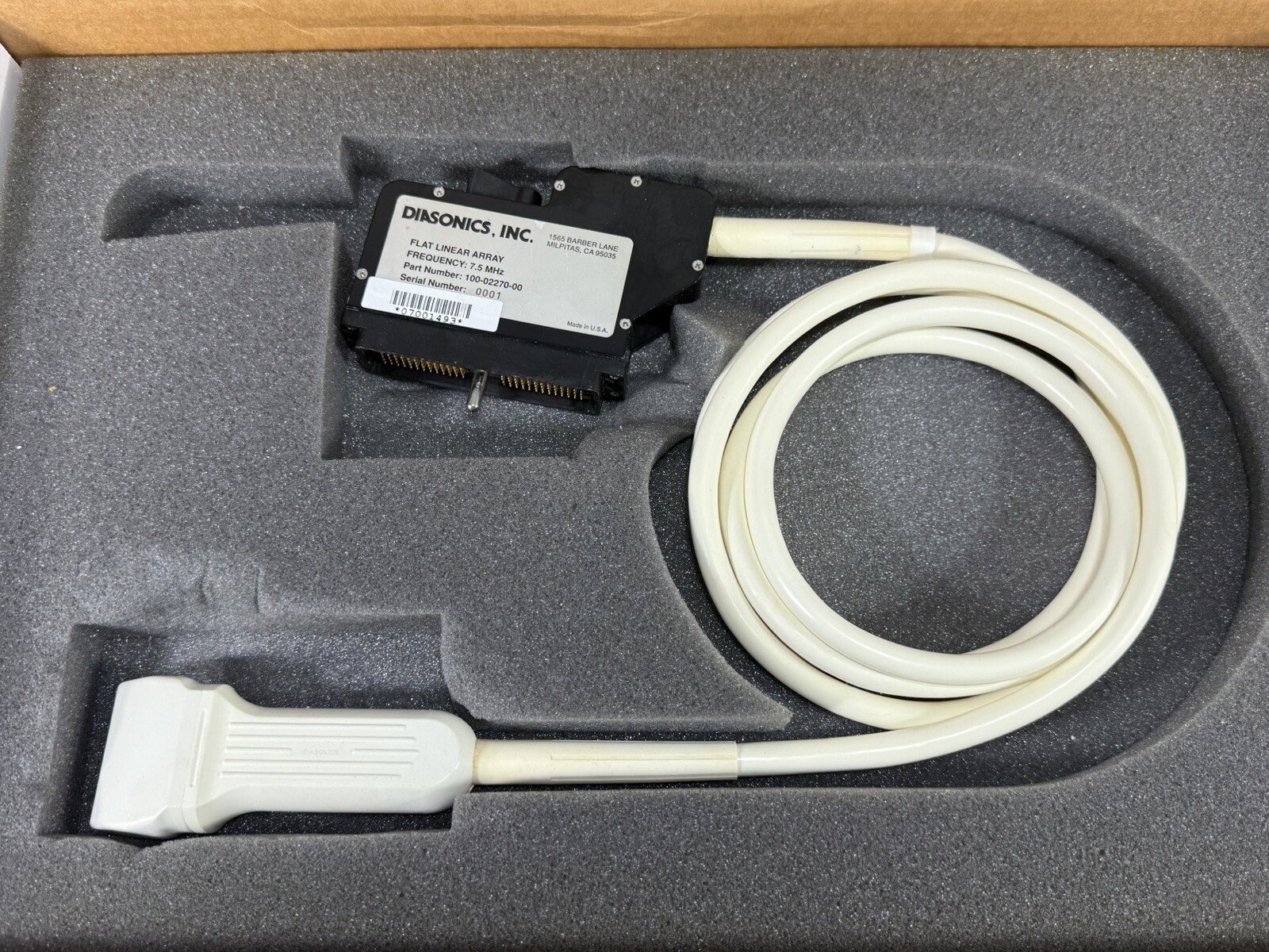 Diasonics 100-02270-00 7.5MHz Flat Linear Array Ultrasound Probe Scanhead