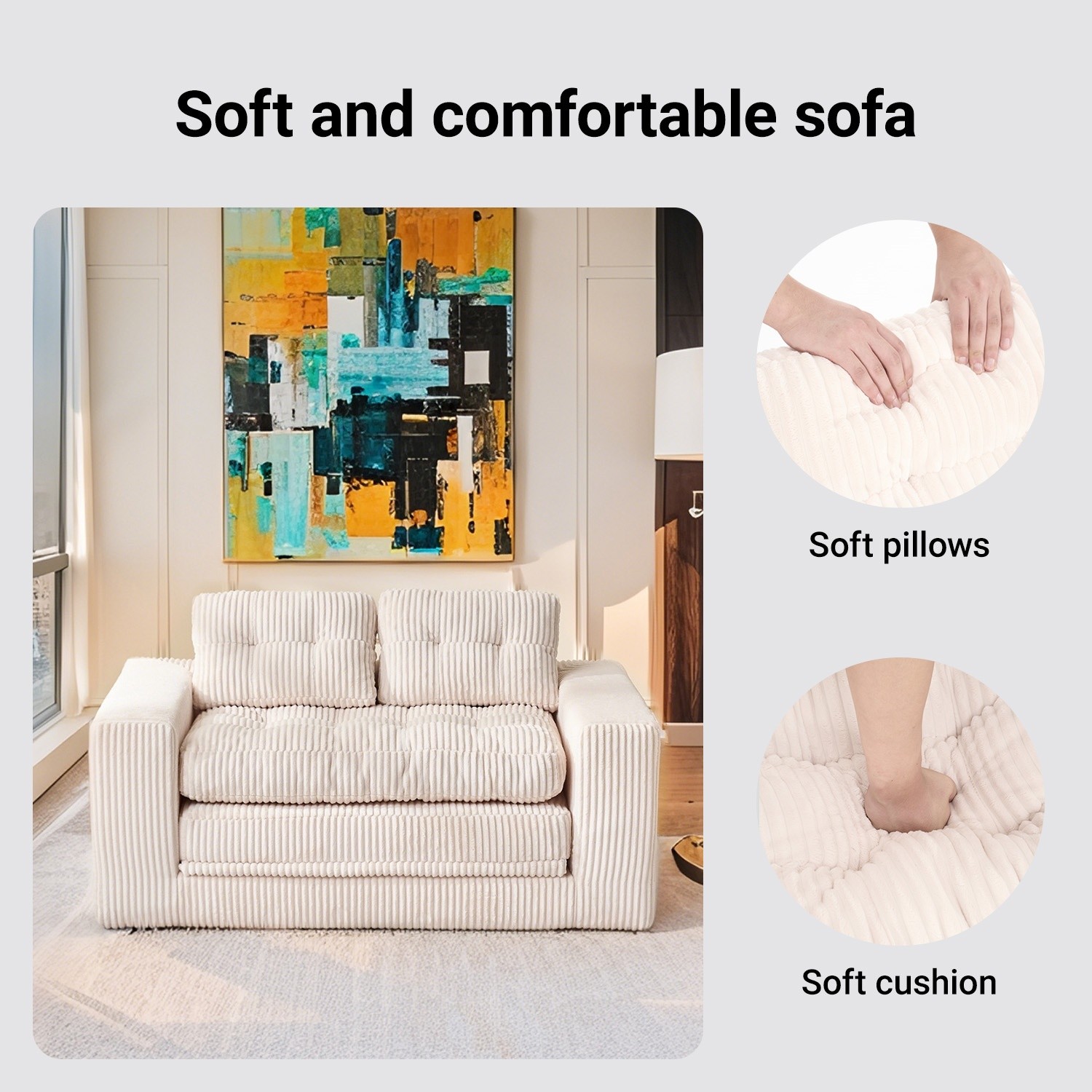 Folding Convertible Sofa Bed Floor Loveseat Sofa w/ Steel Frame for Small Spaces