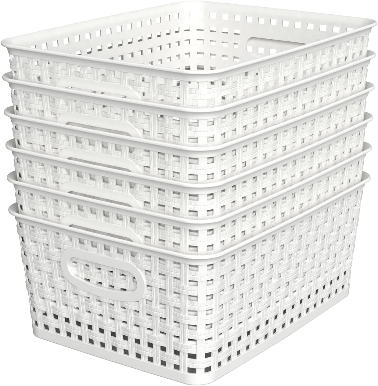 Woven Plastic Storage Baskets 6 Pack White Weave Bins Organizer