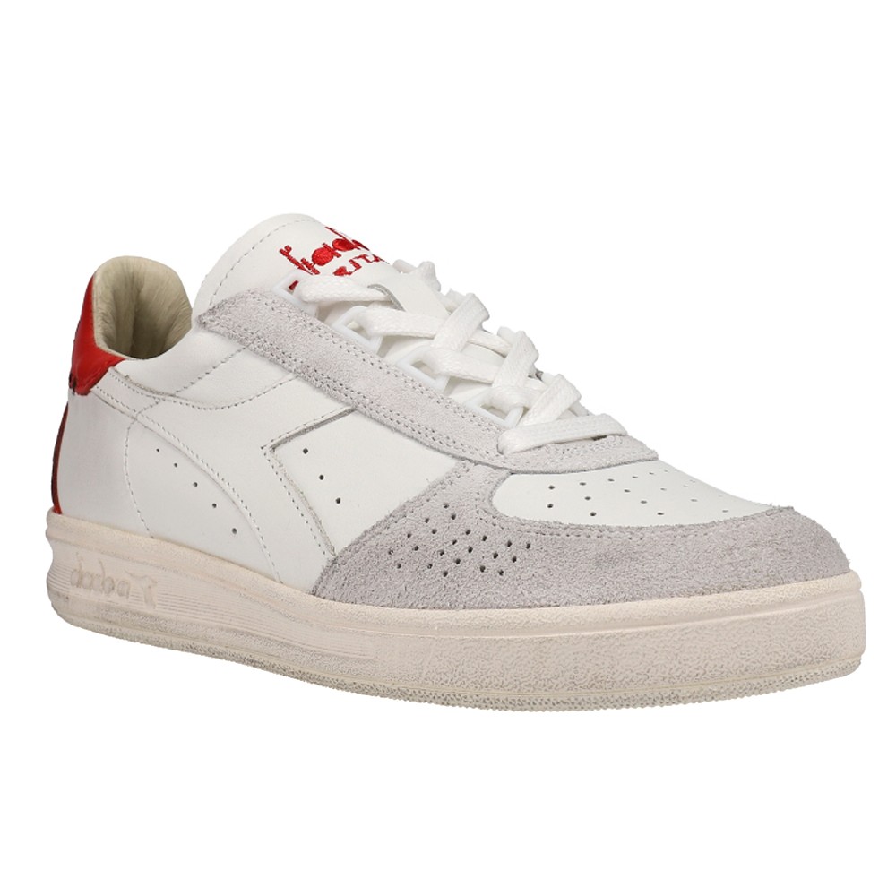 diadora B.Elite H Leather Dirty Perforated Lace Up Mens Off White Sneakers Casu