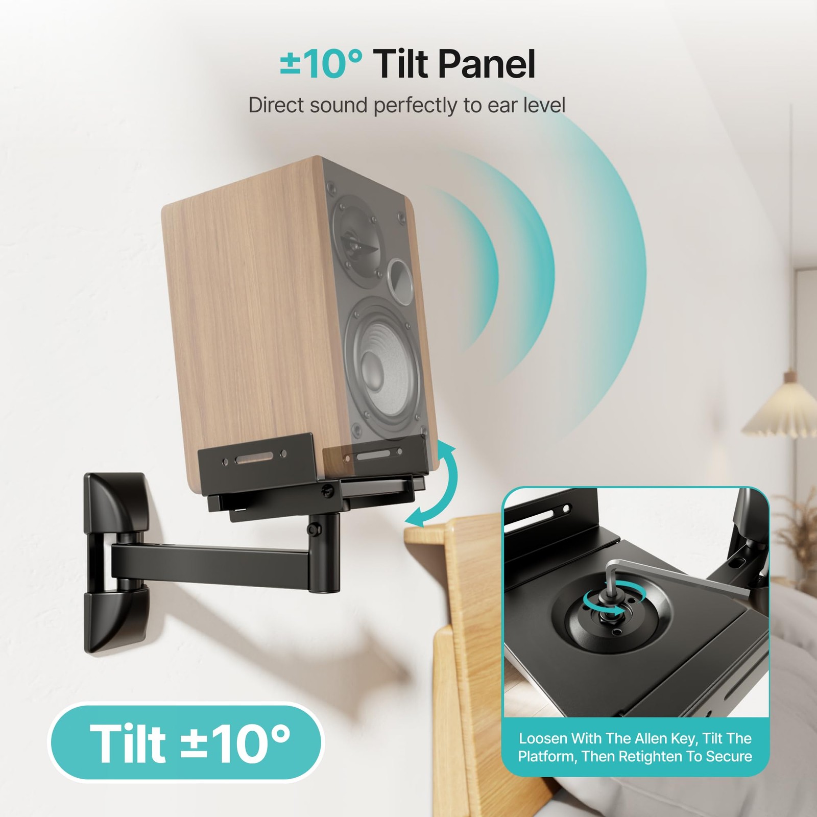 Adjustable Speaker Wall Mounts, 55 Lbs Capacity, Dual Speaker Wall Stands for Mo