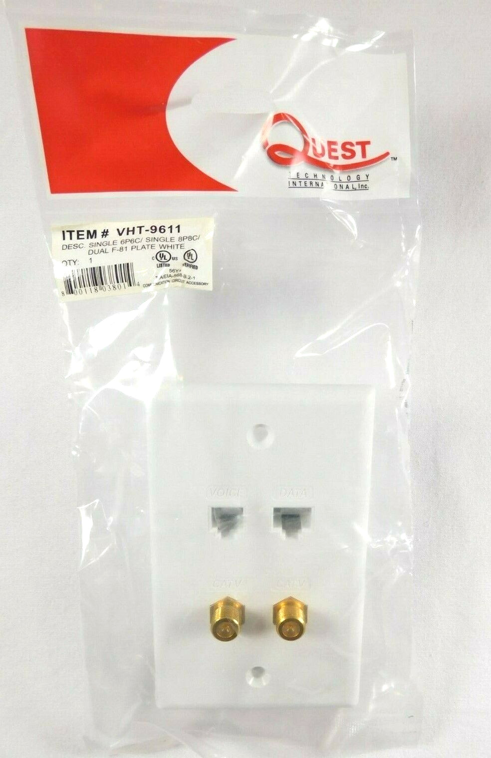 RJ12, RJ-45 - 2 Coax F-Connectors Quest VHT-9611 - White - QUANTITY OF 10