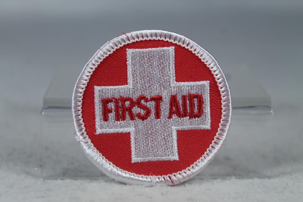 'First Aid' Round Red With White Embroidered Sew On Patch NEW
