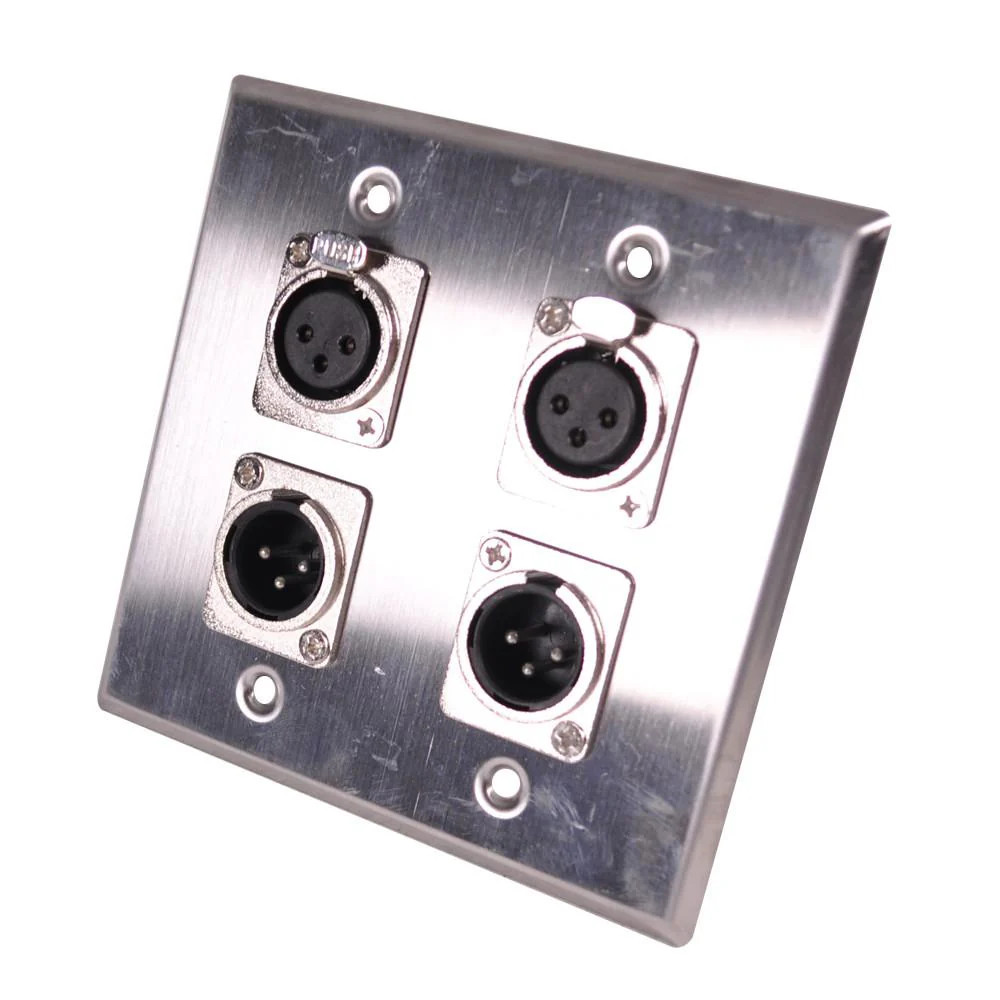 Stainless Steel 2 Gang Wall Plate with 2 XLR Male & 2 XLR Female Connectors
